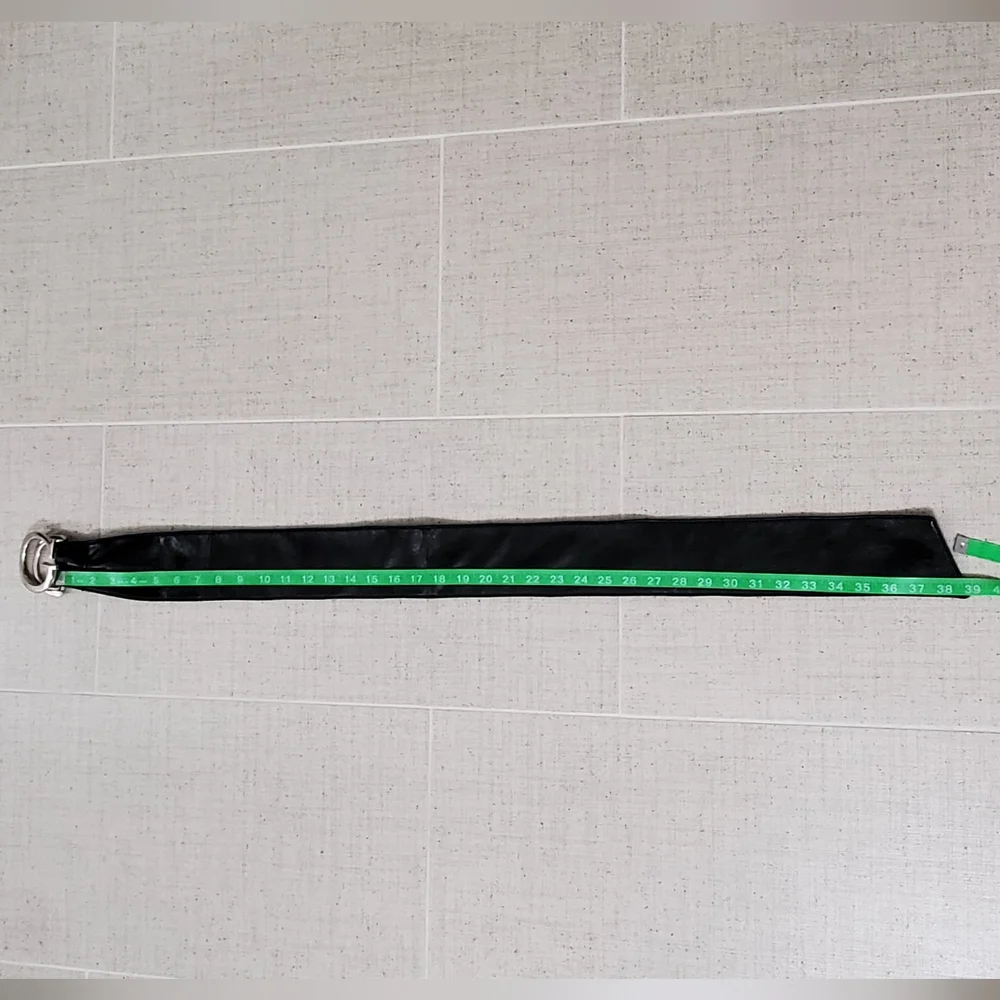Soft Black Vegan Leather Sash Belt, Double Ring/Letter G Buckle, Medium, EUC